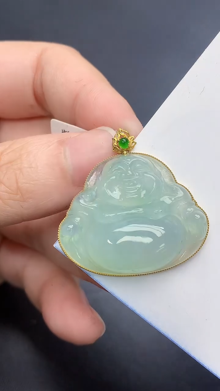 颈饰18K金镶嵌翡翠天然缅甸A货百元以上9元证书费自理