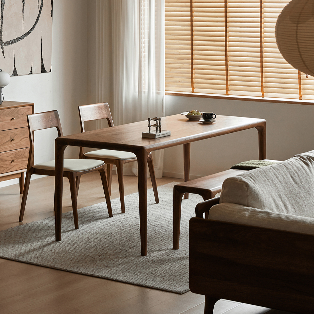 续写家具实木餐桌北美黑胡桃木长方形家用饭桌北欧大板桌网红家具