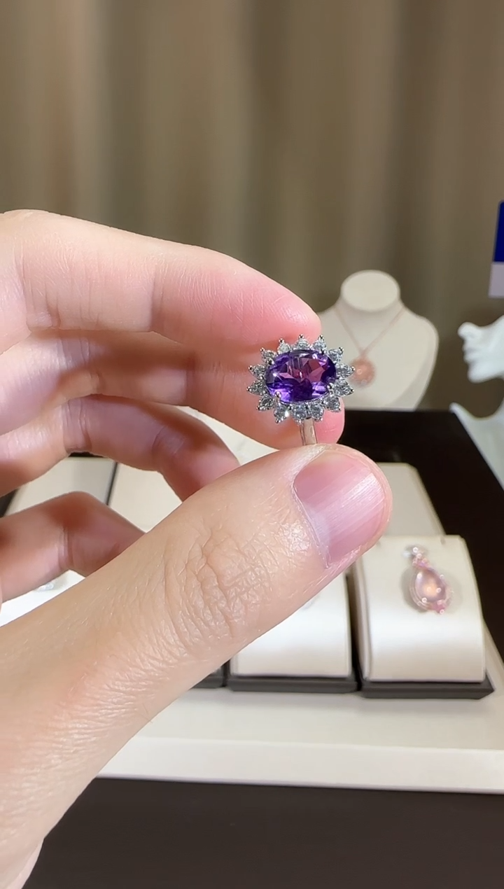 【闪购商品】紫晶戒指银S925镶嵌5*7mm设计款