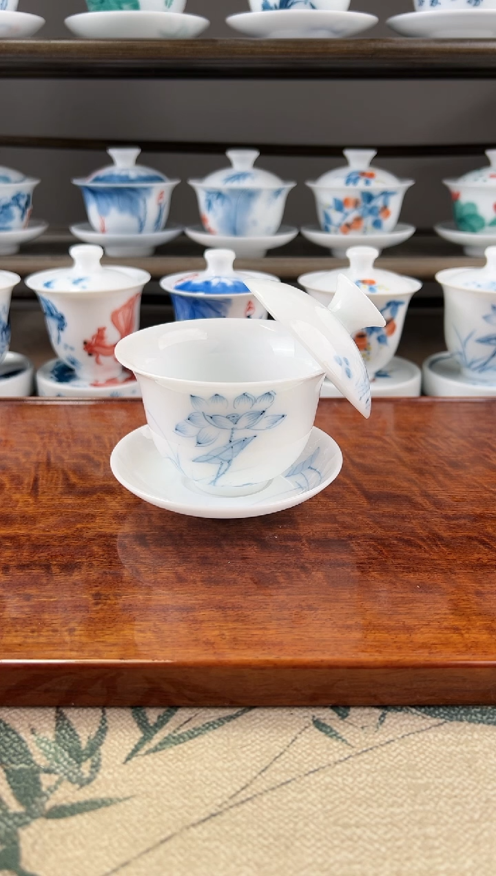 微瑕高冰素莲130ml三才盖碗