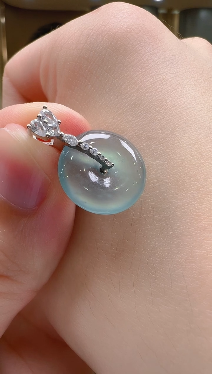 吊坠(不含链)银S925镶嵌翡翠天然A货翡翠多样性发一