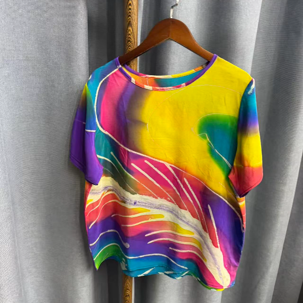 秋季新款休闲时尚圆领桑蚕丝短袖上衣女H493