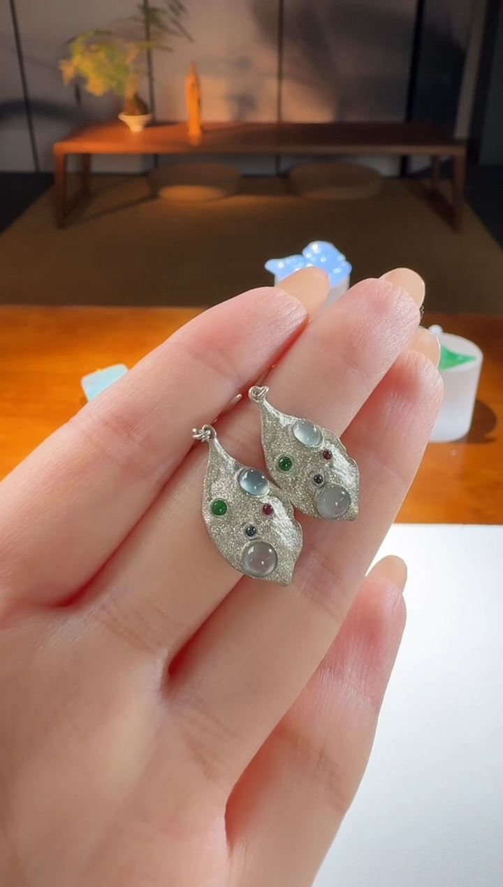 【闪购商品】翡翠耳饰银S925镶嵌【鑫鑫】