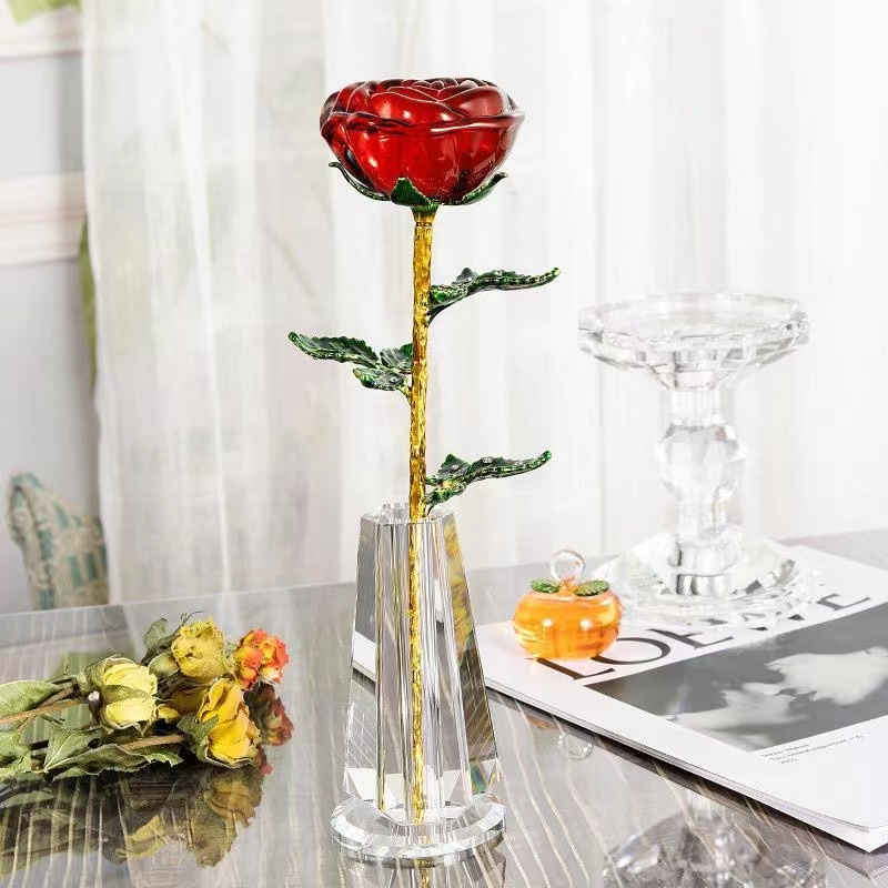 水晶玫瑰花七夕情人节装饰摆件创意送女友闺蜜老婆生日摆件