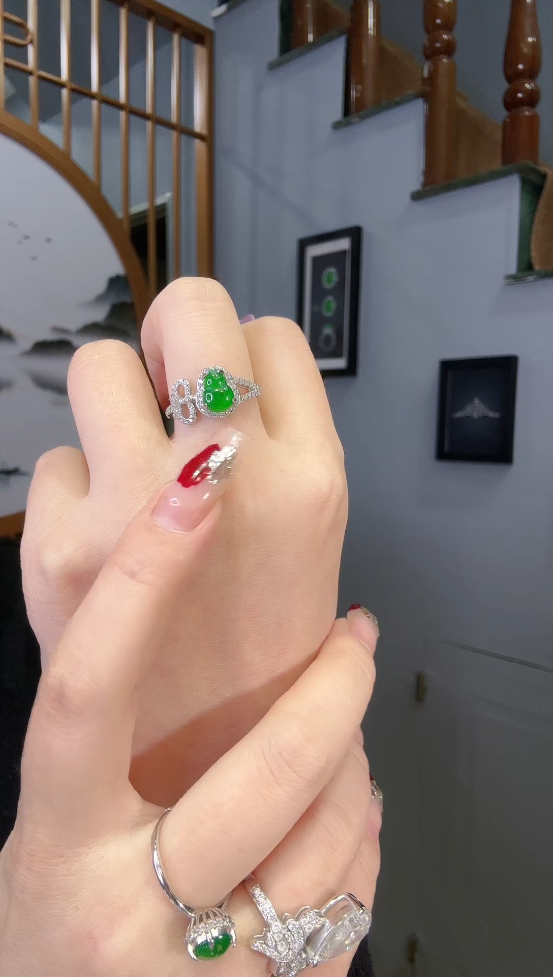 【闪购商品】翡翠戒指银S925镶嵌葫芦戒指天然A货翡翠