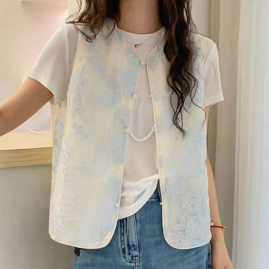 215中国风刺绣气质百搭提花时尚马甲文艺薄款马夹