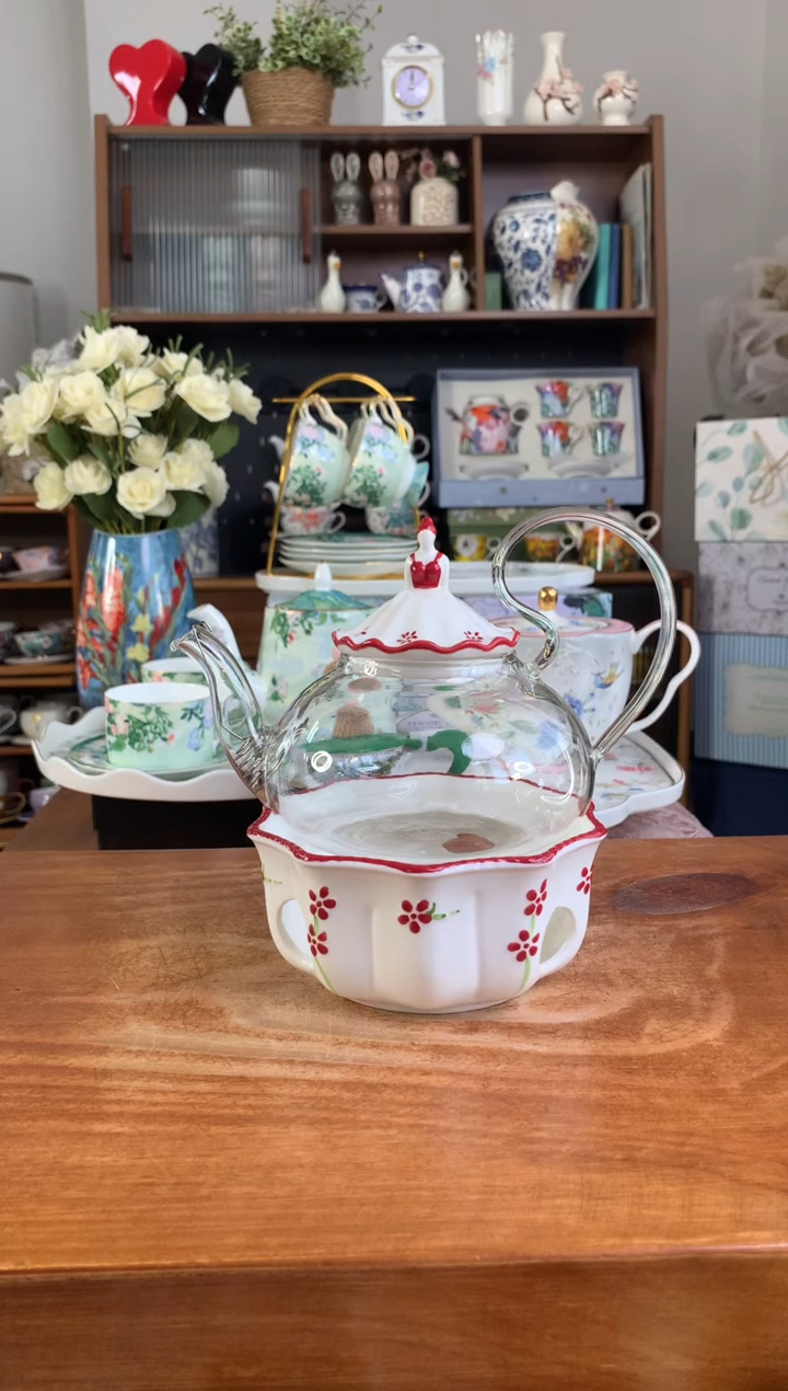 陶瓷【红花】单壶+底座一套