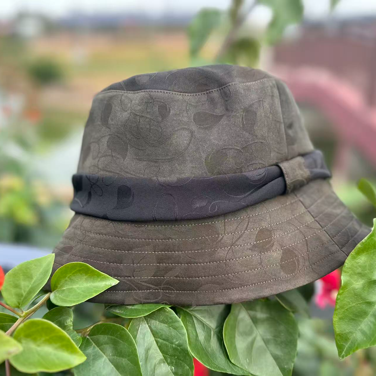 手链 【莨珠记】银云纱可调节双面带渔夫帽（缠枝纹）