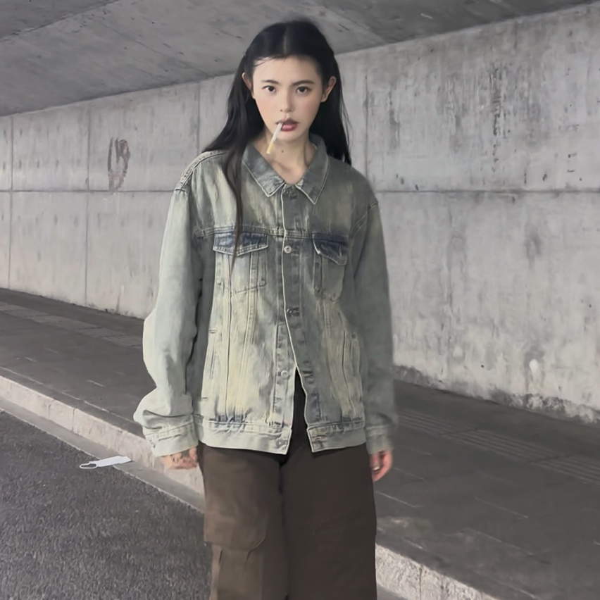 美式复古男友风做旧磨破牛仔外套女秋季宽松显瘦韩系慵懒上衣外套