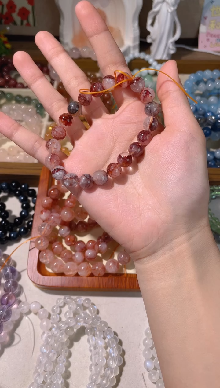 【闪购商品】烟晶手链银S925镶嵌红胶花