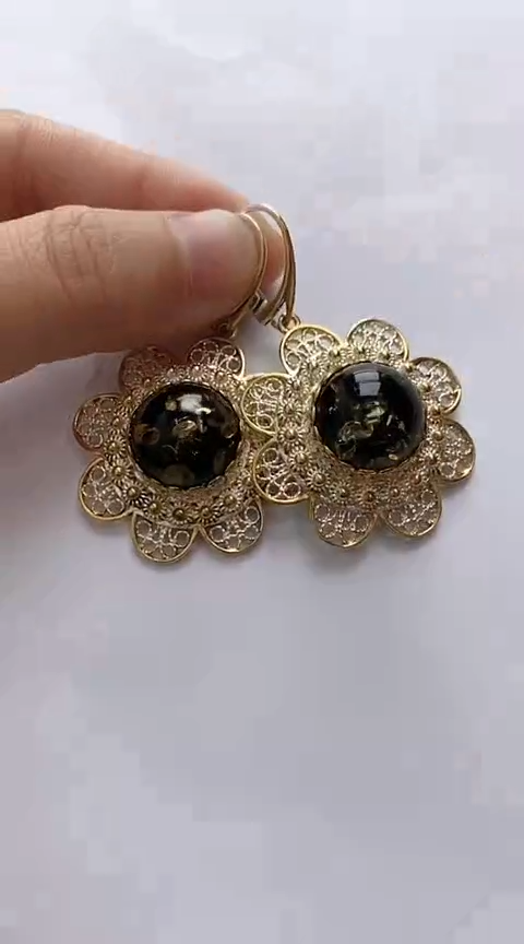 【闪购商品】琥珀裸石银S925镶嵌琥珀耳坠