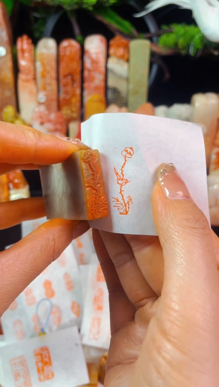 【闪购商品】巴林石印石手工篆刻《窥鱼潜力小荷图》1*3