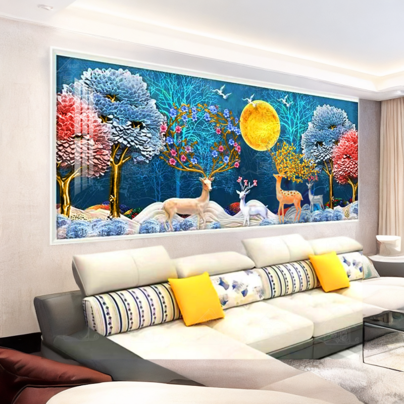 【宠粉福利】爱阁十字绣麋鹿相伴新款简约发财鹿客厅装饰画线绣