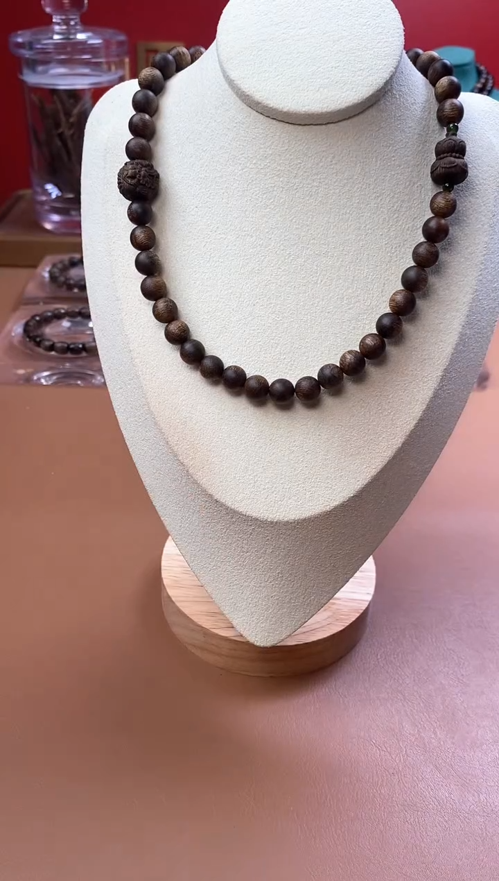 手串沉香富森瘿子留疤08+葫芦貔貅沉香木雕顶珠