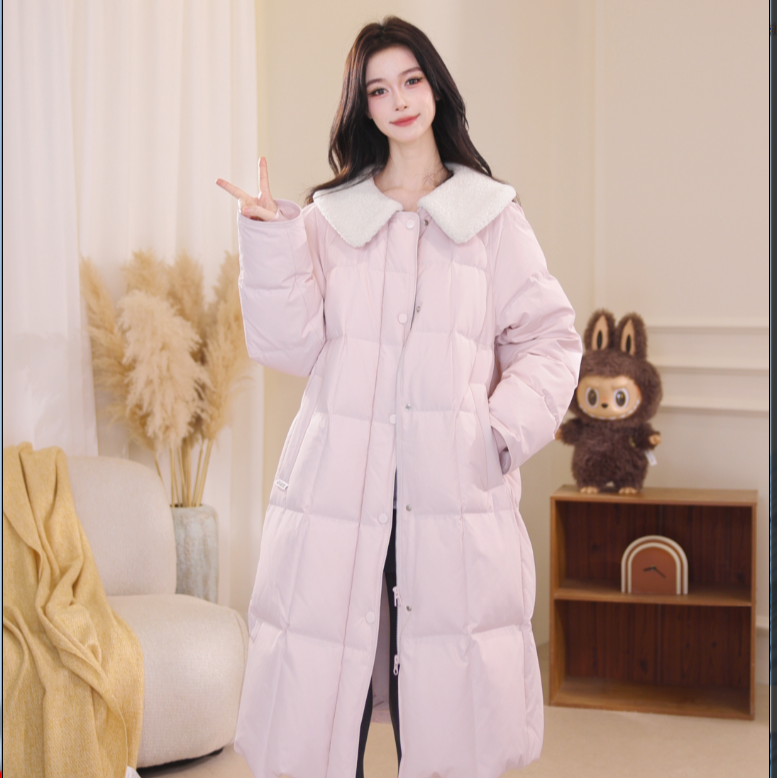 【雪中飞25年新款】翻领冬季中长款防风防寒时尚鸭绒羽绒服女款