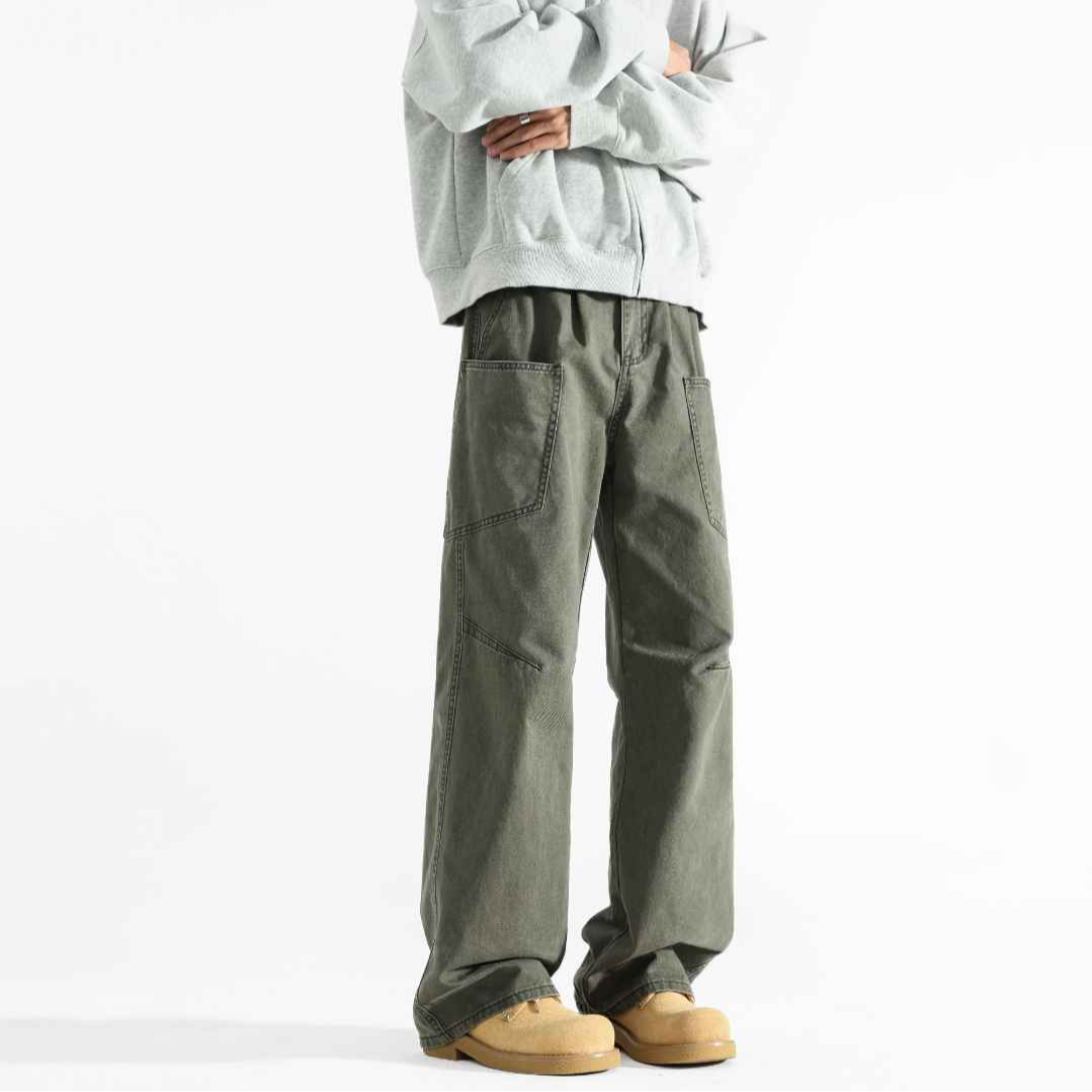 （现货现发）美拉德工装裤新款男美式宽松直筒弯刀裤子男休闲裤长裤