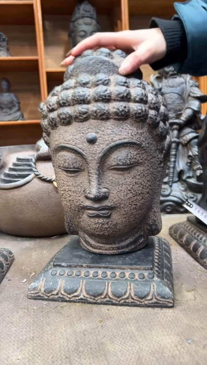 陶土大佛头+莲花底座