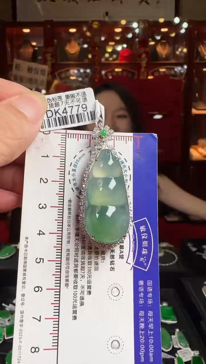 翡翠18K金镶嵌颈饰DK4779冰绿富贵豆