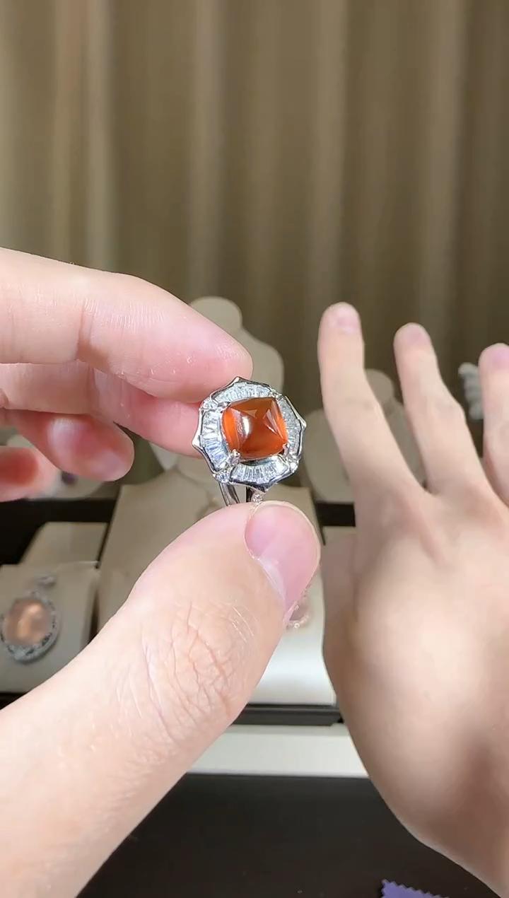 【闪购商品】石榴石（芬达石）戒指银S925镶嵌8mm时尚