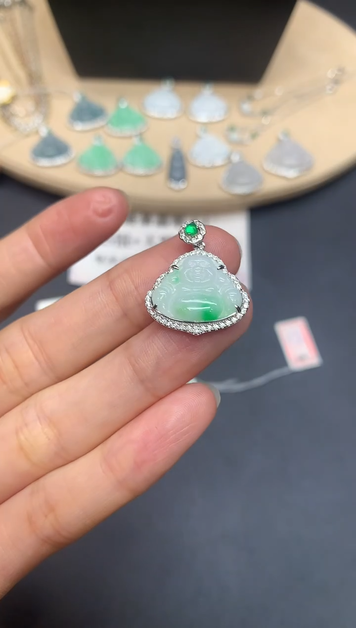 【闪购商品】翡翠吊坠(不含链)银S925镶嵌佛公【多样性发其一】