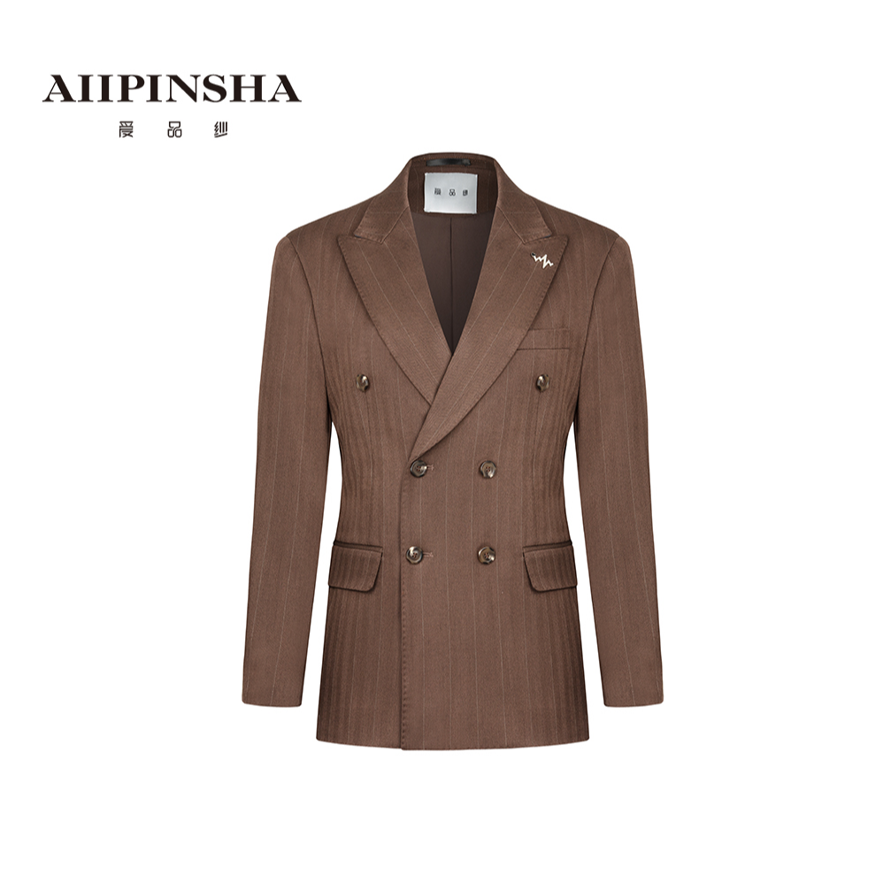 【琴姐】意式纯色羊毛小西装秋冬双排扣条纹时尚修身西服W6FJ909C00