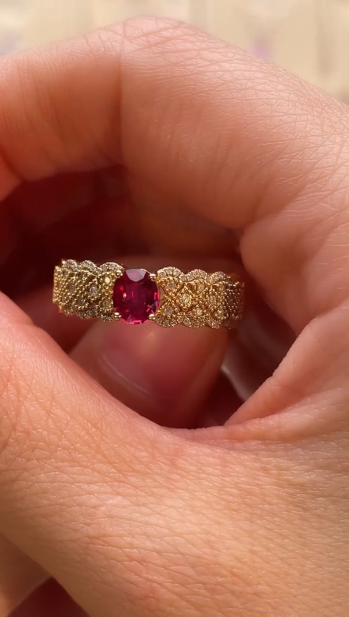 【闪购商品】红宝石戒指18K金镶嵌主石：0.50ct