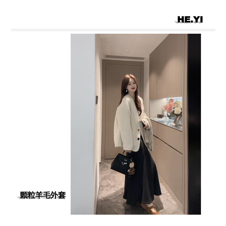 【三色扣】软糯感V领气质羊毛外套三色扣设计松弛感经典百搭