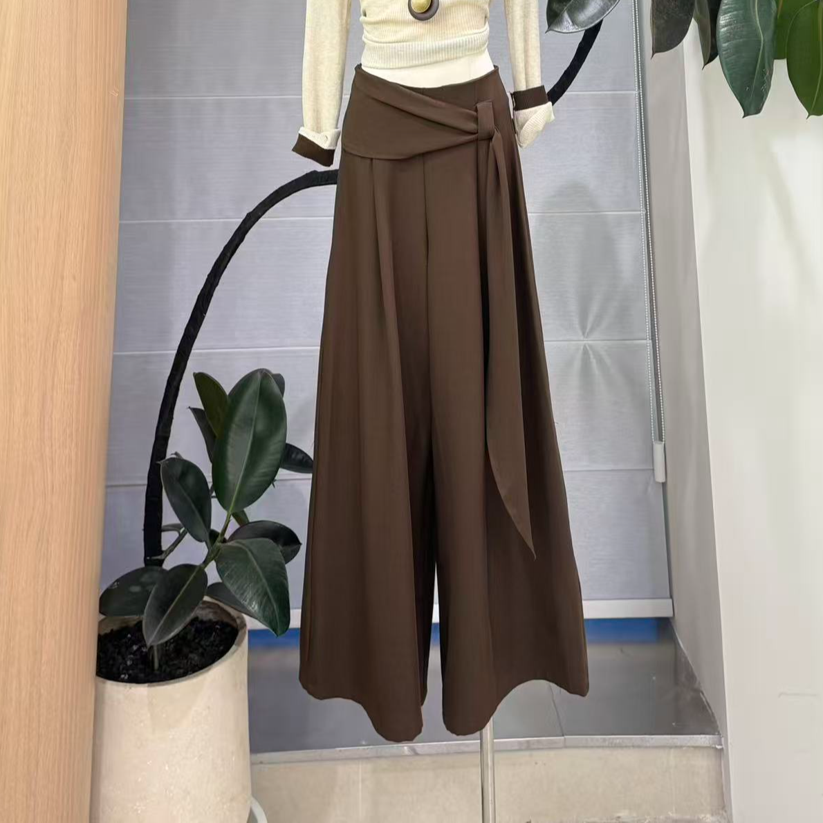 【云涧蝶影】设计感侧边高腰蝴蝶结显瘦气质休闲裤-7931