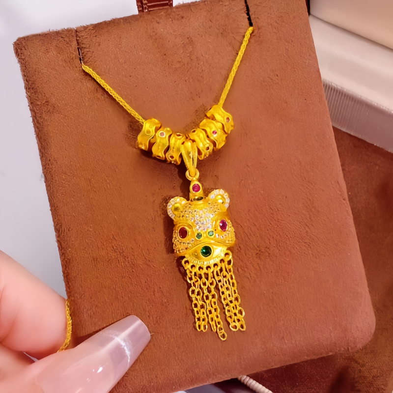 铜合金项链 烧蓝盘串狮子头项链手工彩色民族风坠链