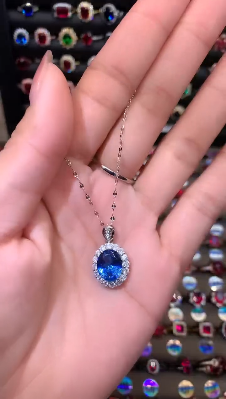 【闪购商品】蓝宝石吊坠(赠链)银S925镶嵌911矢车菊