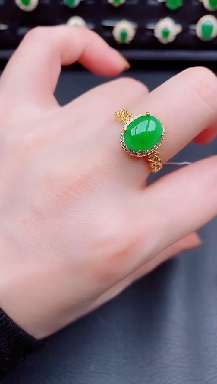 【闪购商品】翡翠戒指银S925镶嵌天然a货翡翠137