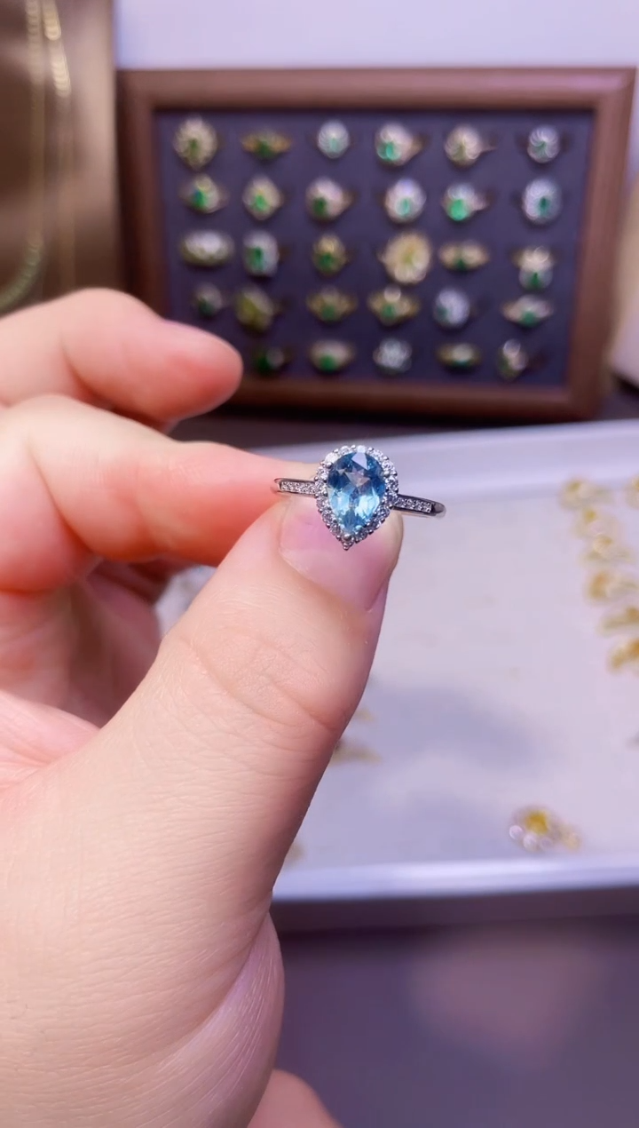 【闪购商品】海蓝宝石戒指银S925镶嵌一枚