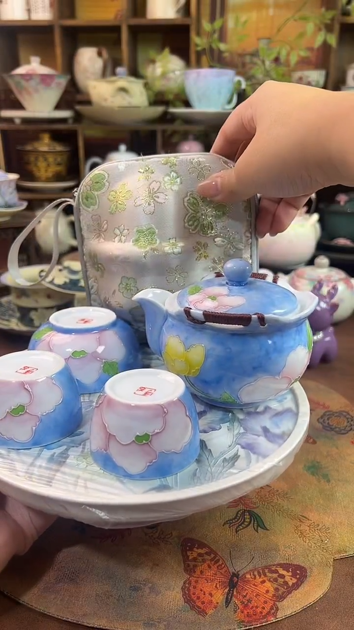 手绘旅行茶具+茶盘+包包