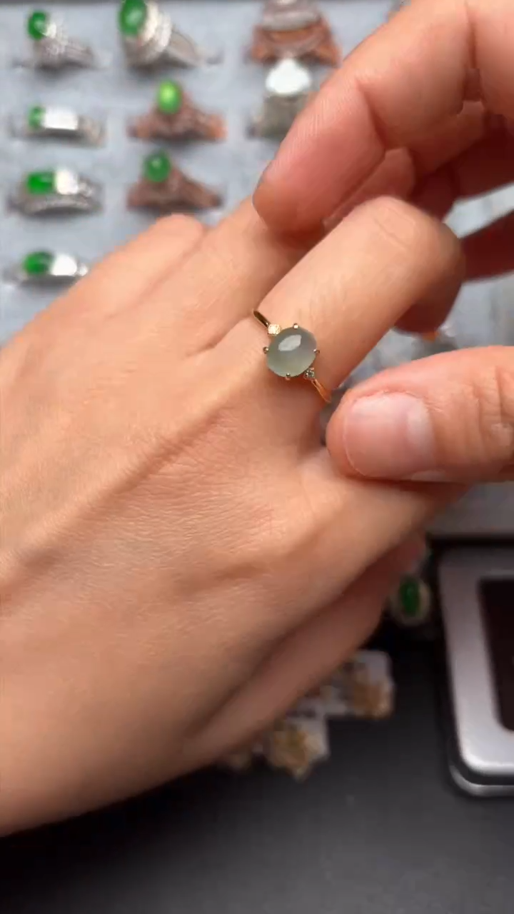 【闪购商品】翡翠戒指银S925镶嵌缅甸A货翡翠S925银镶嵌