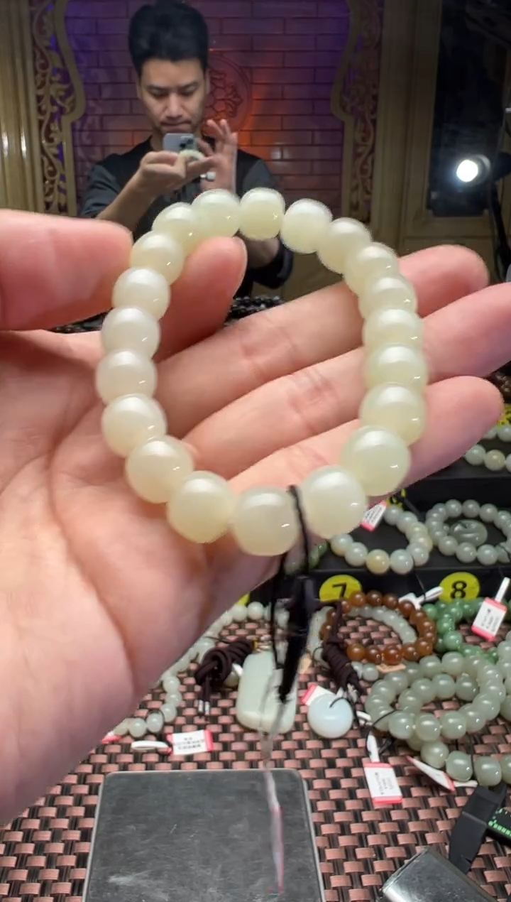 【闪购商品】和田玉手串未镶嵌且末料金山白玉老型珠手串卡9*10