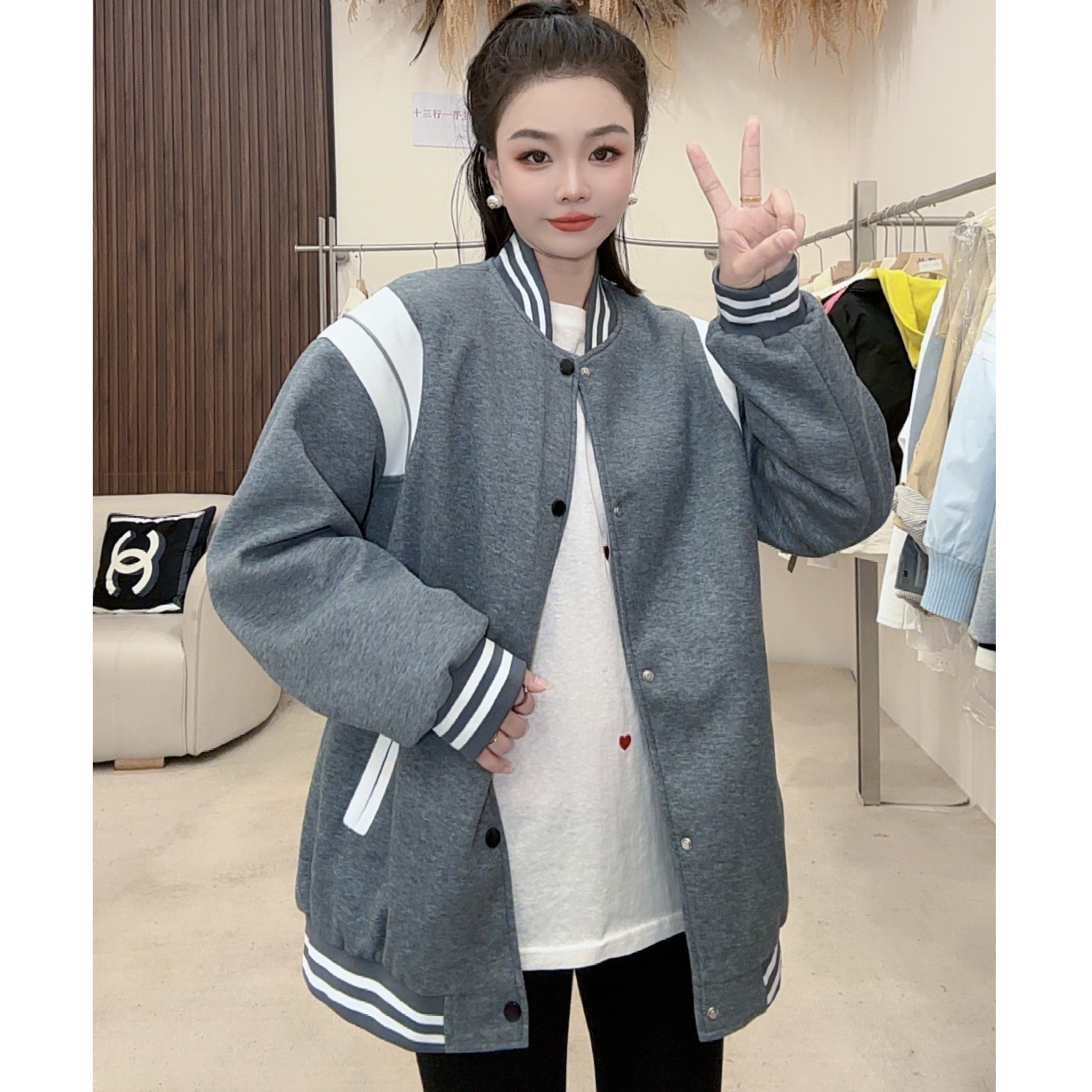 【小雨严选】2025春美式复古拼接棒球服女设计感宽松开衫外套上衣潮