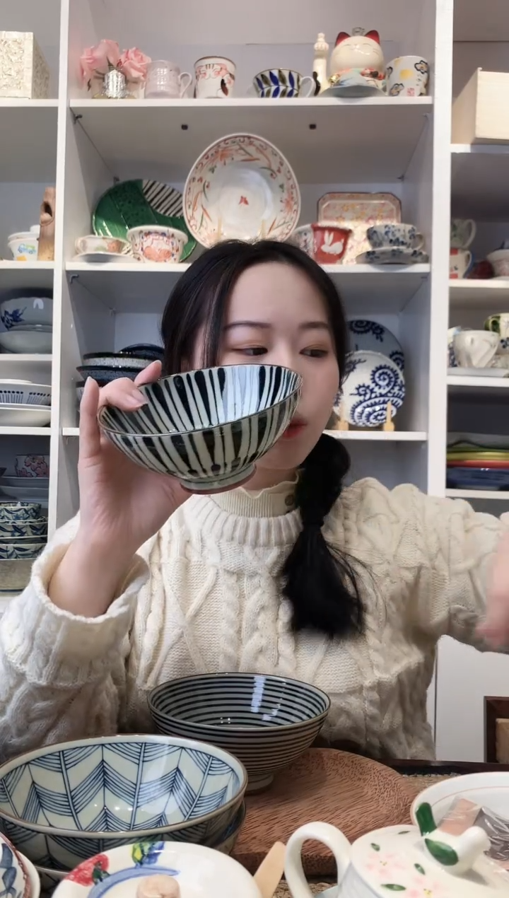 陶瓷美浓烧和心十草米饭碗14.5cm