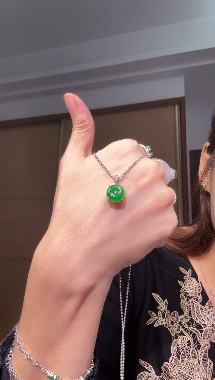 吊坠(不含链)银S925镶嵌翡翠天然翡翠吊坠