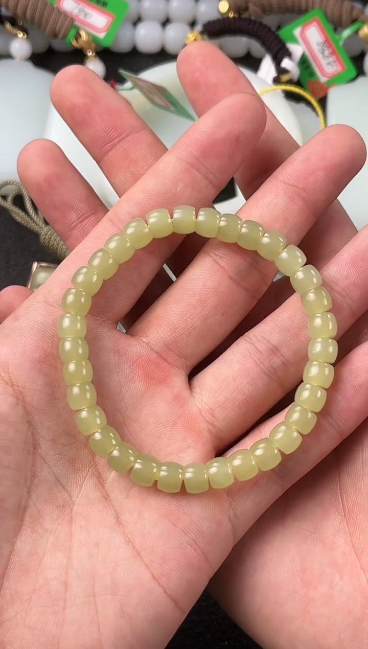 【闪购商品】和田玉手串未镶嵌若羌青黄口直切手串卡7微色差
