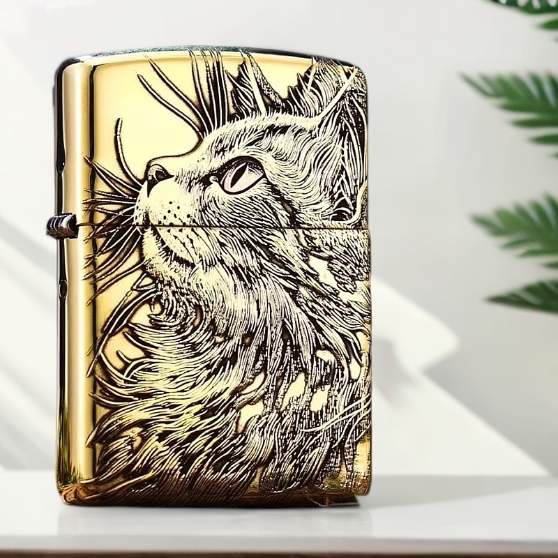 zippo打火机【仰望睡猫】盔甲机 黄铜浮雕镶嵌紫铜 防风个性 DYJ1