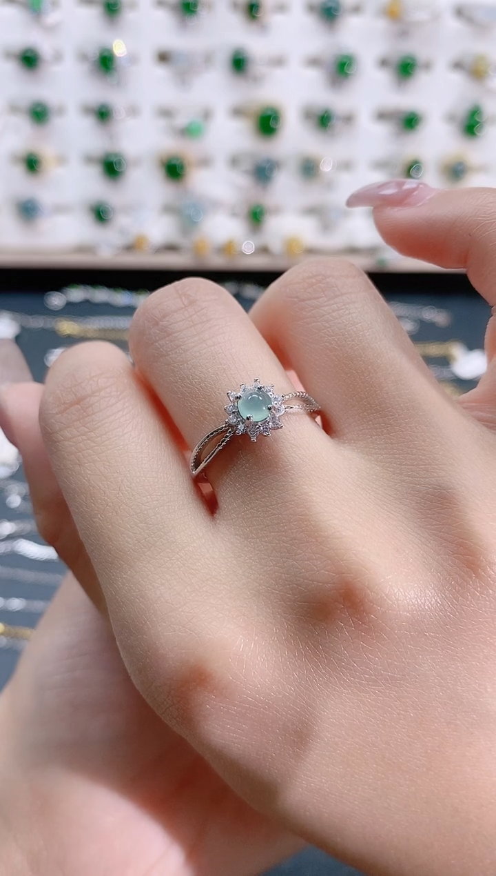 翡翠银S925镶嵌戒指天然翡翠