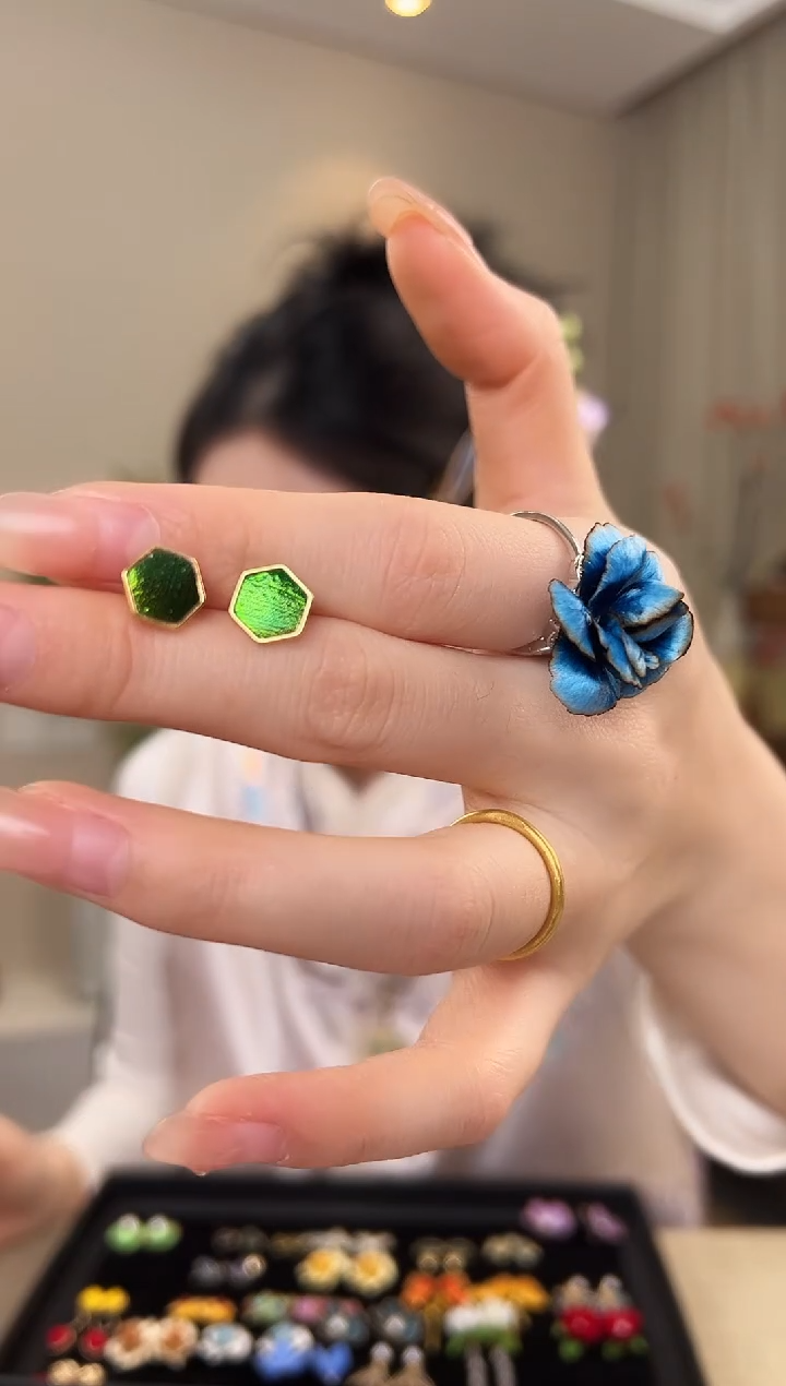 刺绣几何图案虫虫耳钉