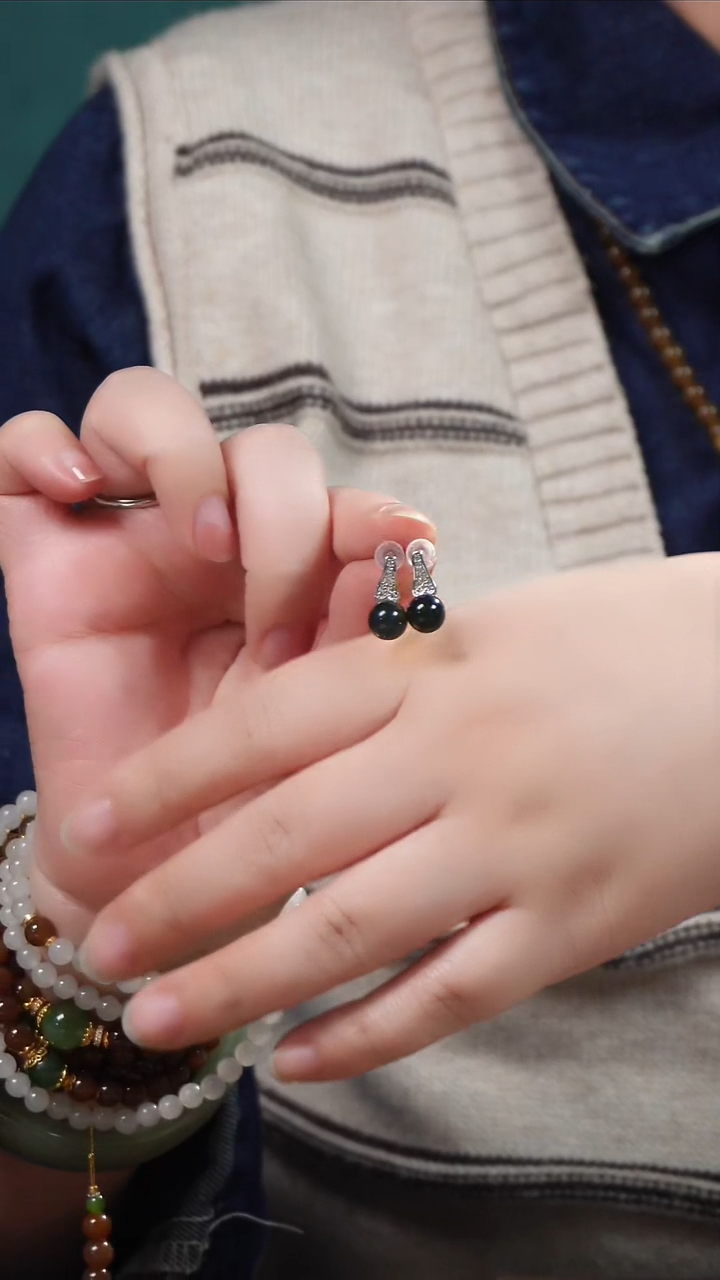 琥珀银S925镶嵌耳饰琥珀耳钉