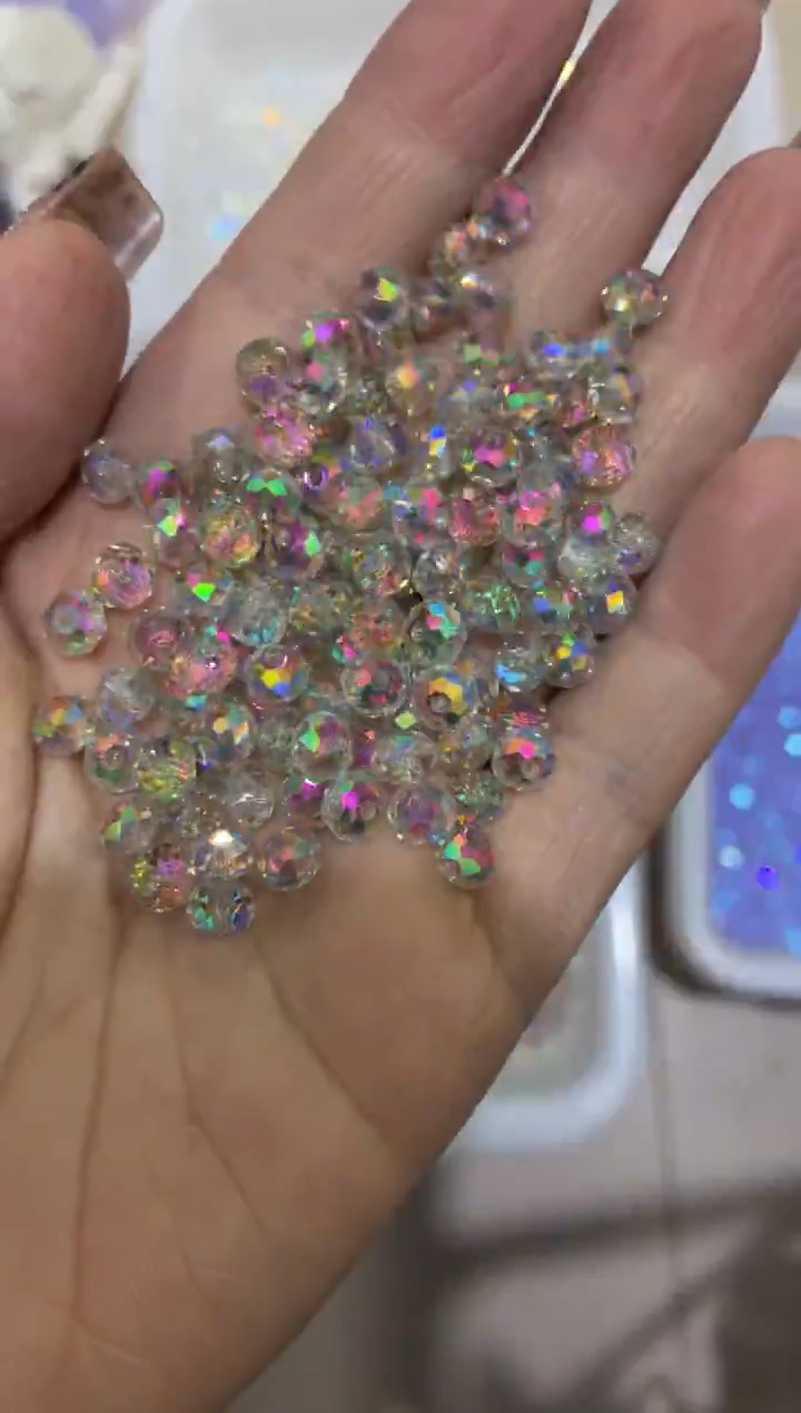 玻璃28183卡6华子扁200颗玫红绿