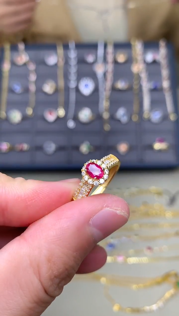 银S925镶嵌戒指红宝石戒指