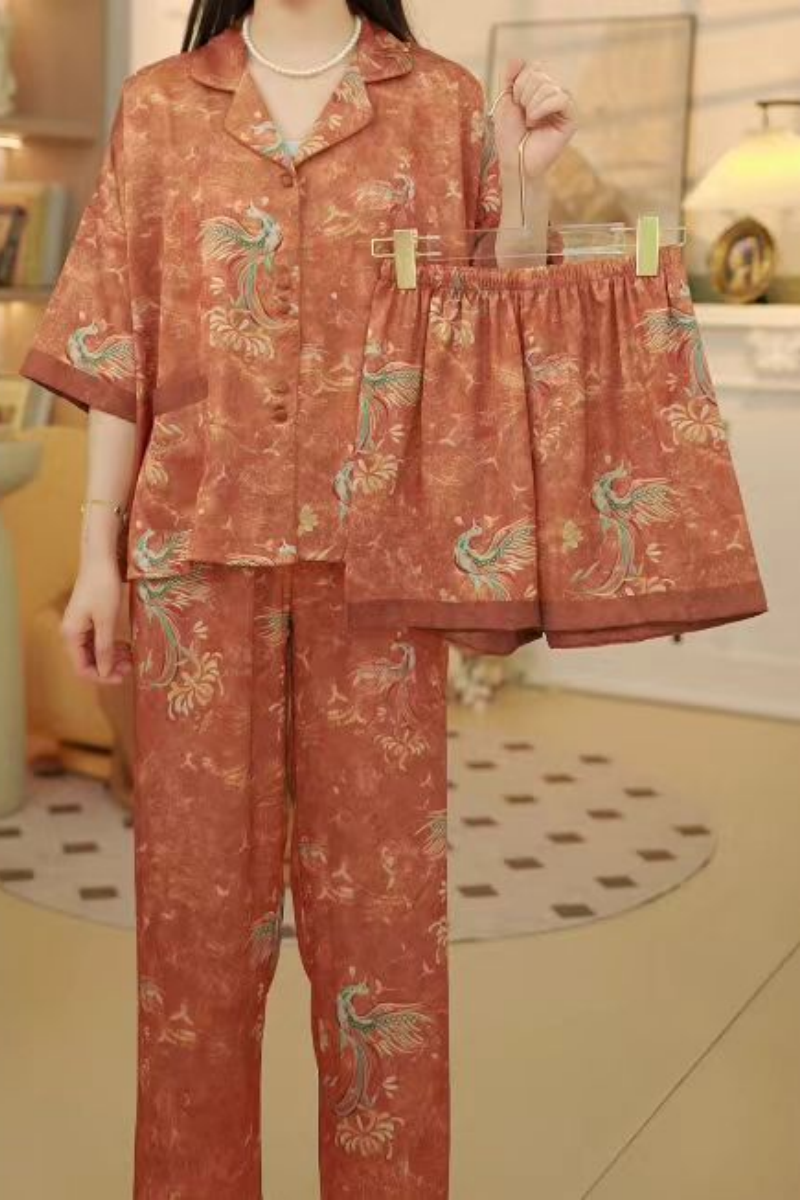 【丹凤朝阳】短袖+长裤+短裤女士睡衣