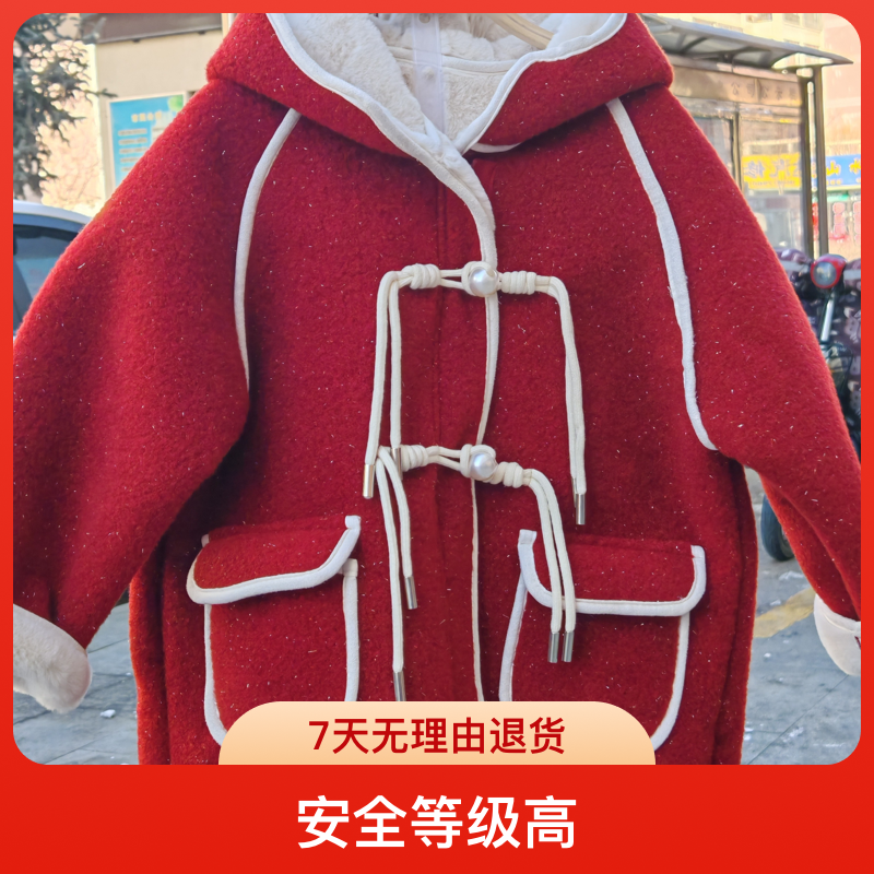 外套宝宝呢大衣毛呢冬装连帽纯色A类加厚小童洋气休闲风