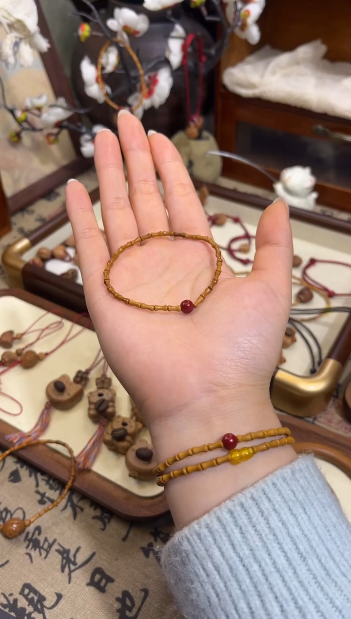 手串桃核【桃缘行】竹节「红色莎莎」桃木桃核辟、挡、驱、护 备注手围