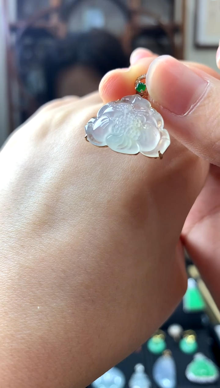 翡翠18K金镶嵌吊坠(不含链)挂件