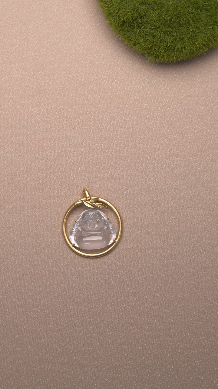 翡翠18K金镶嵌吊坠(不含链)翡翠佛公-5